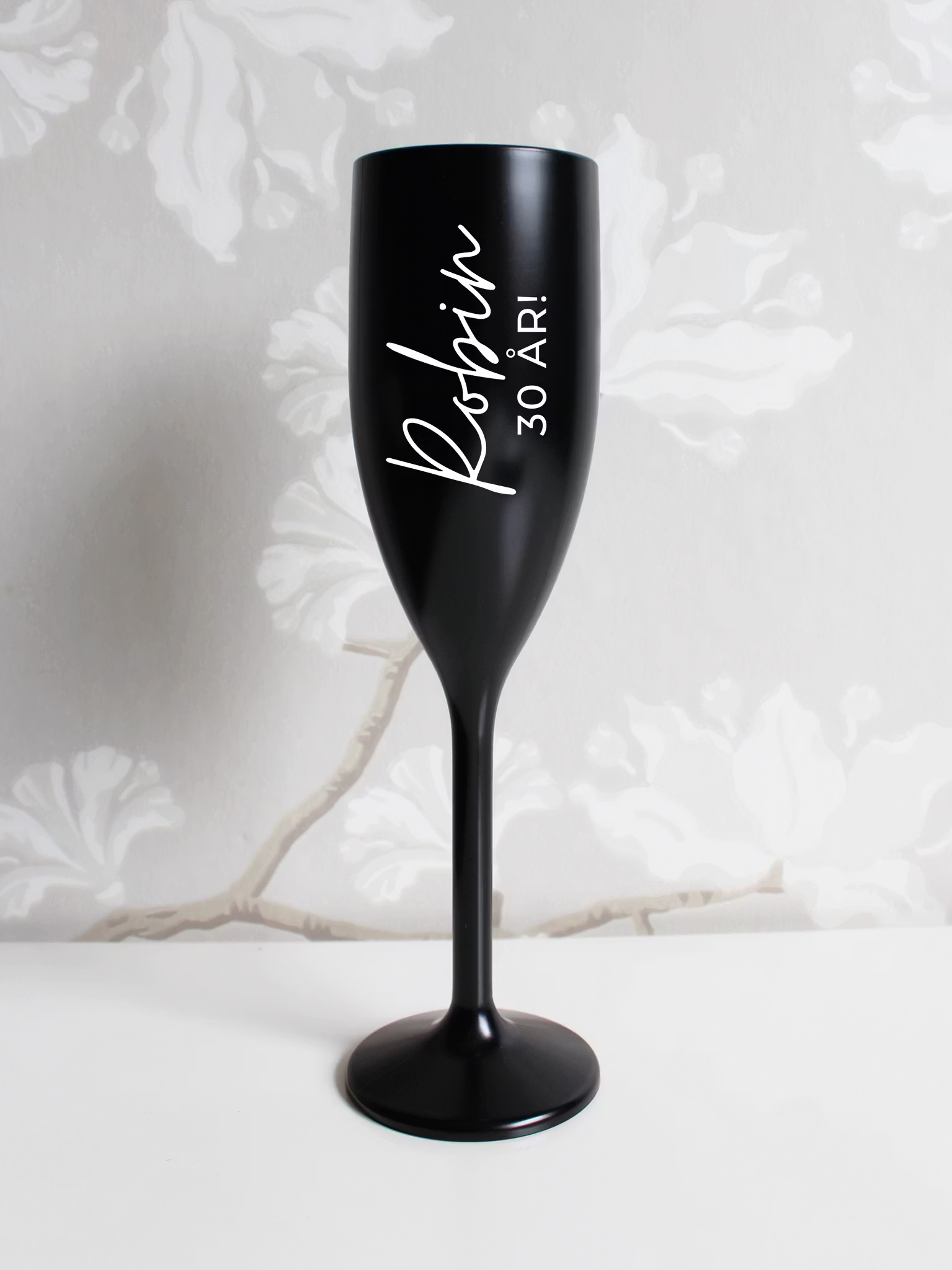 Svart Champagneglas med Personlig Text