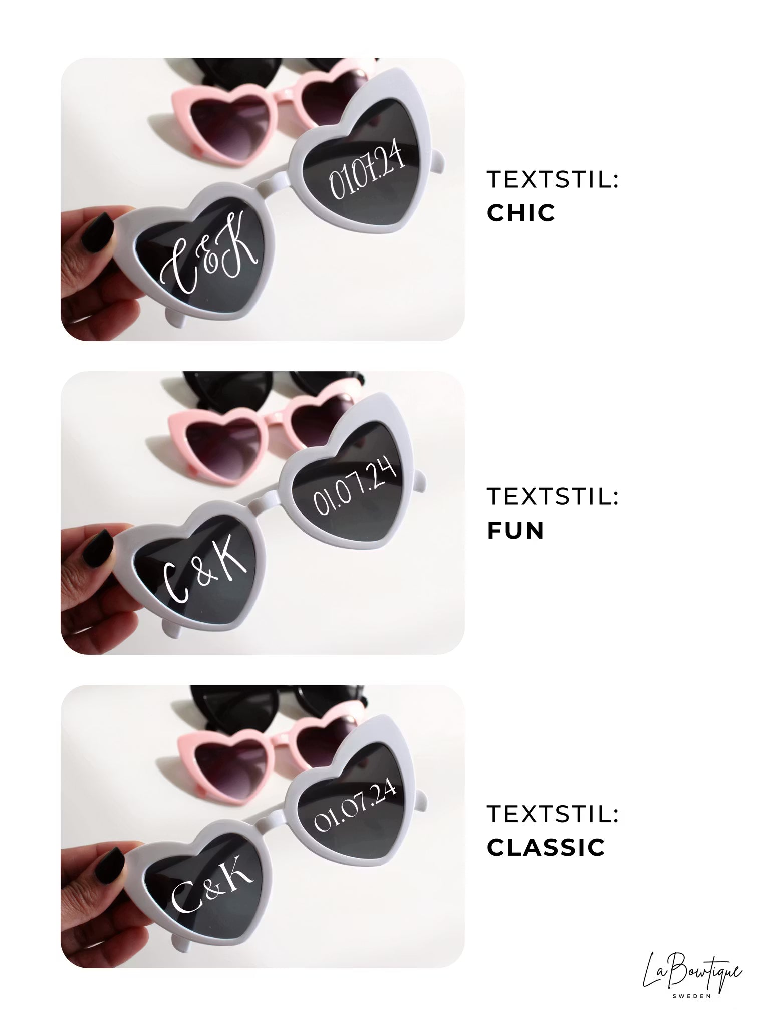 Hjärtglasögon Bröllop textstilar