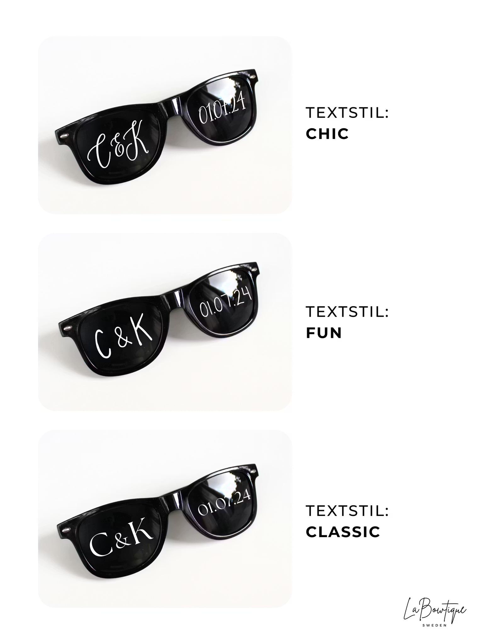 Svarta solglasögon med personligt tryck