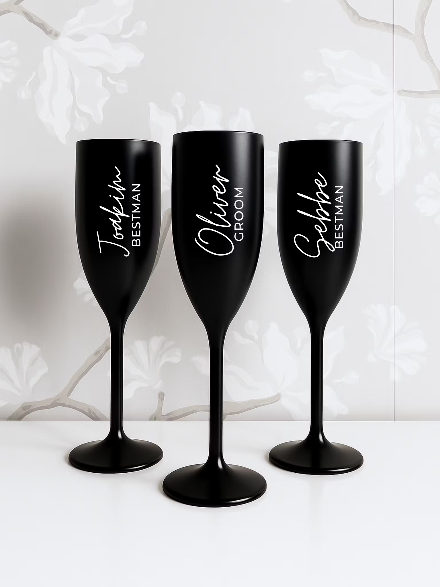 Svart Champagneglas med Personlig Text