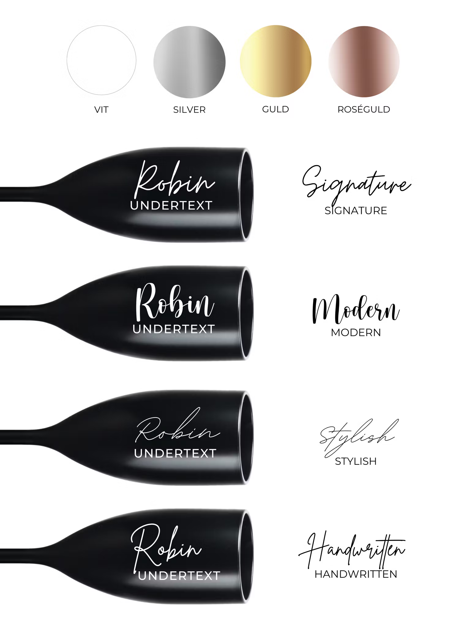 Svart Champagneglas med Personlig Text