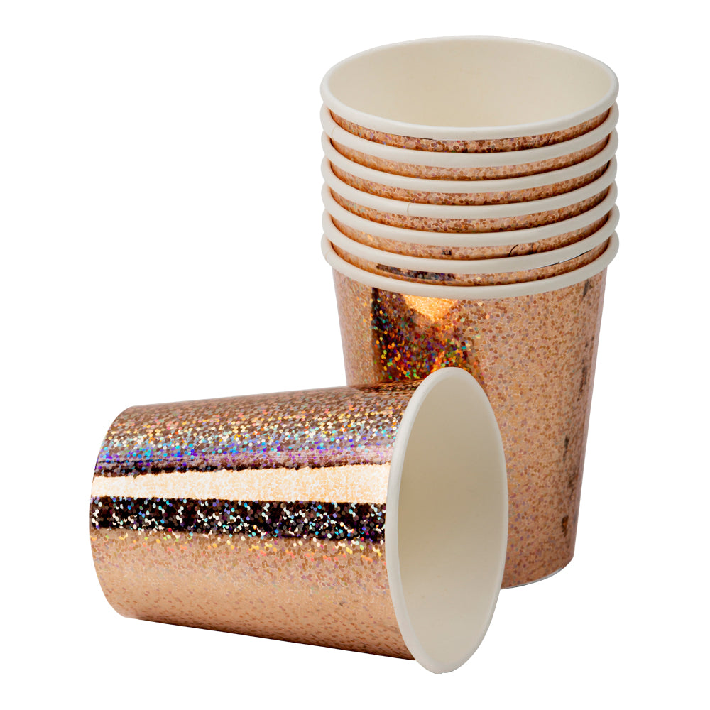 Pappersmuggar Holografiskt Roséguld 8-pack