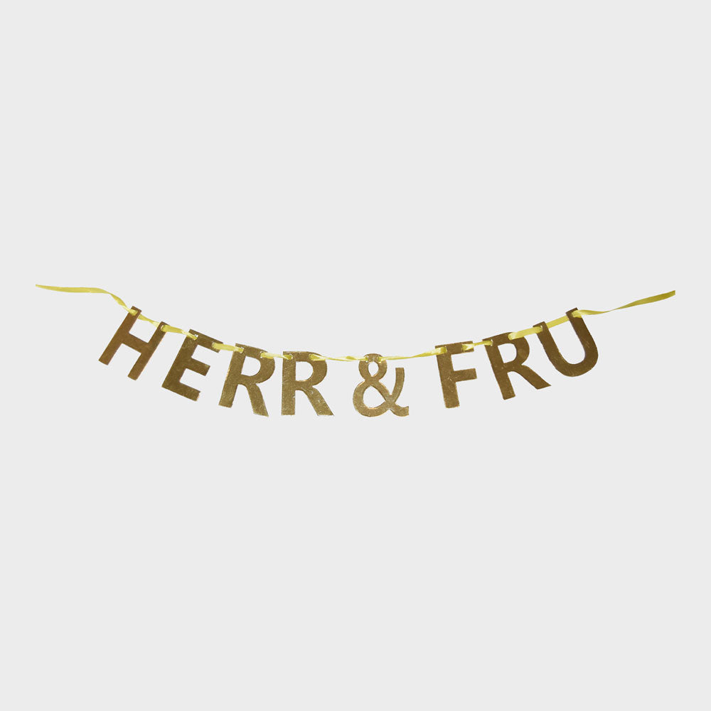 Banner Herr & Fru Vit med Guld text