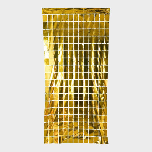 Dörrdraperi i Guld med Fyrkantiga Rutor