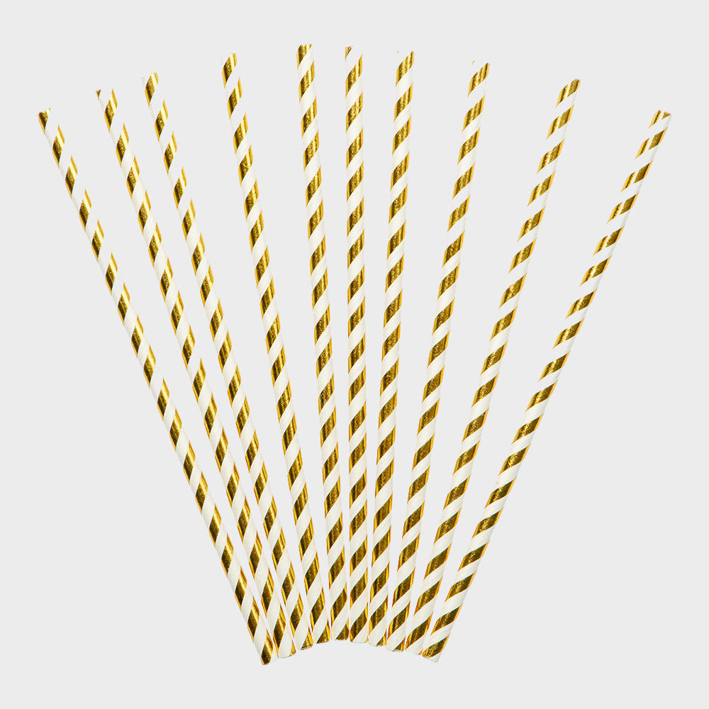 Randiga papperssugrör i guldmetallic/vit