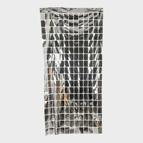 Dörrdraperi i Silver med Fyrkantiga Rutor