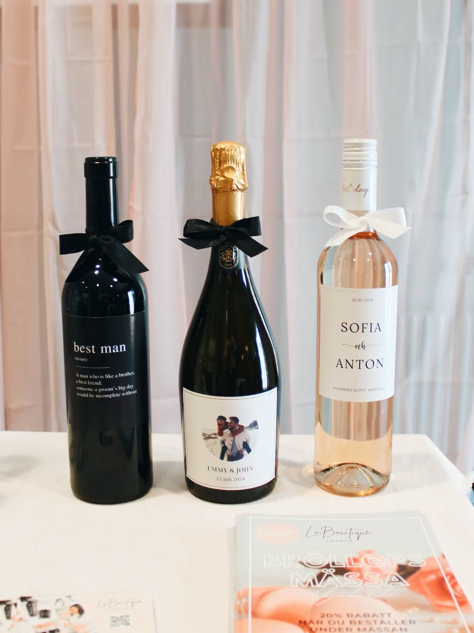 Flasketiketter till Bröllop – Personliga Etiketter med Namn & Text