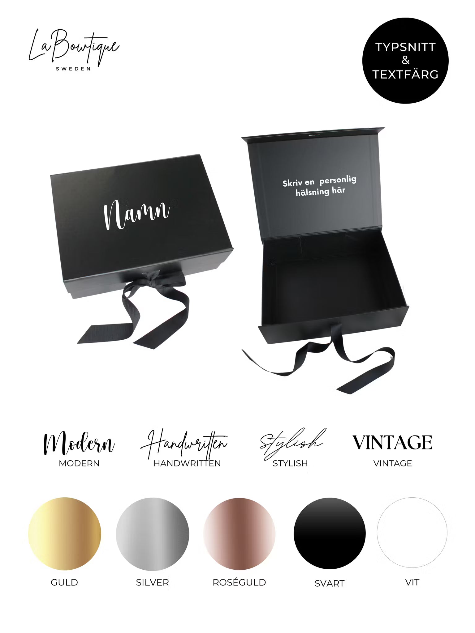 Personlig Presentbox Svart, Large Typsnitt och textfärg